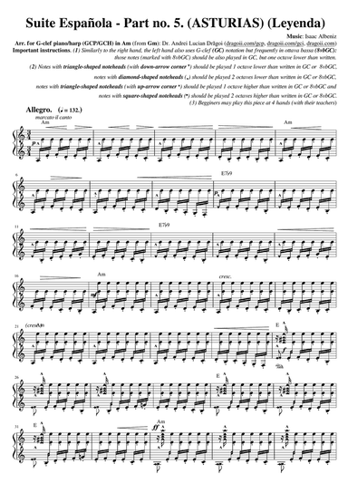 Albeniz - Asturias - Leyenda (Part no.5 from "Spanish suite") - arr. for G-clef piano/harp (GCP/GCH)
