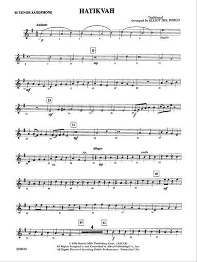 Hatikvah: B-flat Tenor Saxophone