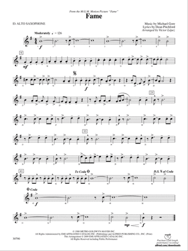 Fame (from the motion picture Fame): E-flat Alto Saxophone