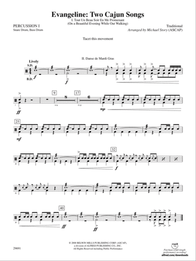 Evangeline: Two Cajun Songs: 1st Percussion