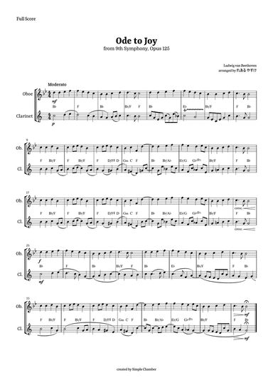 Ode to Joy for Oboe and Clarinet by Beethoven Opus 125