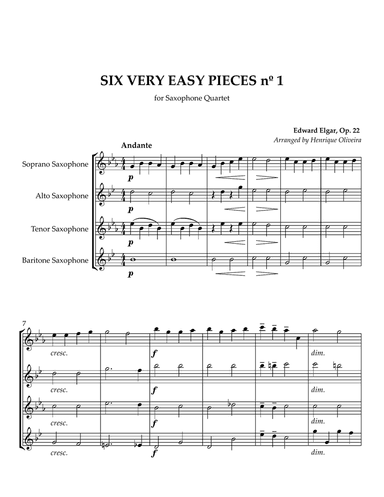 Six Very Easy Pieces nº 1 (Andante) - Saxophone Quartet
