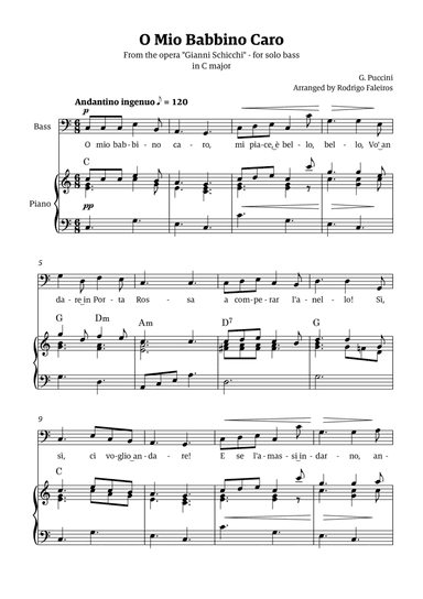 O Mio Babbino Caro - for bass (in C major)