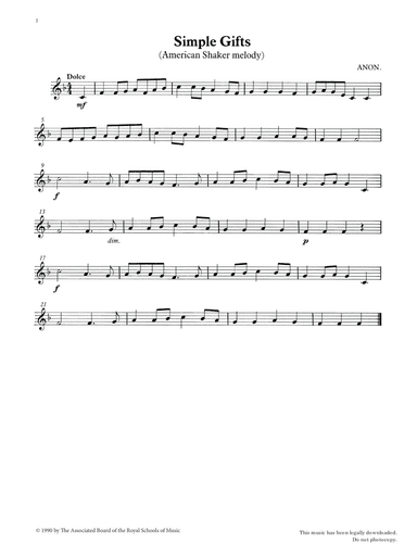 Simple Gifts from Graded Music for Tuned Percussion, Book I