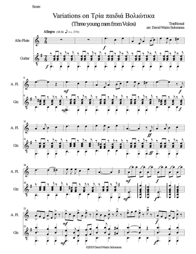 Variations on Tria paidia voliotika - Τρία παιδιά Βολιώτικα (Three young men from Volos) for alto fl