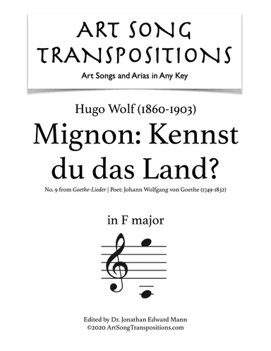 WOLF: Mignon: Kennst du das Land? (transposed to F major)