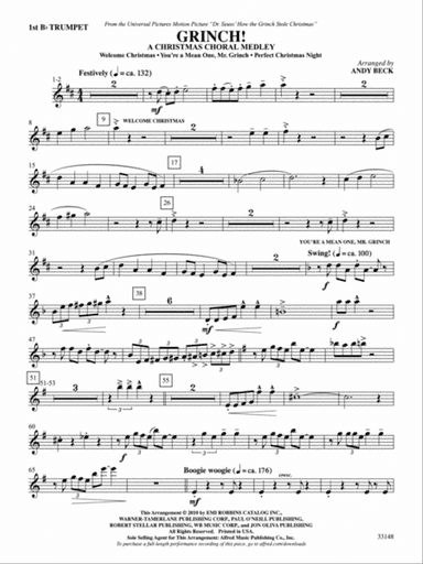 Grinch! A Christmas Choral Medley (from the motion picture Dr. Seuss' How the Grinch Stole Christmas): 1st B-flat Trumpet