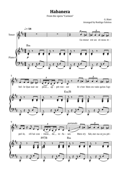 Habanera (for tenor - B minor/major)