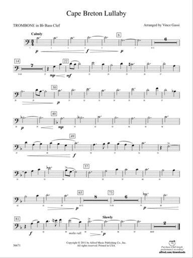 Cape Breton Lullaby: (wp) 1st B-flat Trombone B.C.