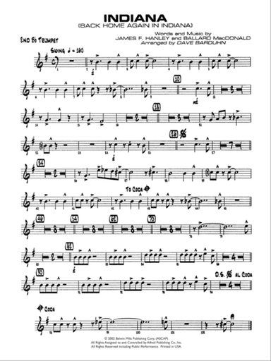 Indiana (Back Home Again in Indiana): 2nd B-flat Trumpet