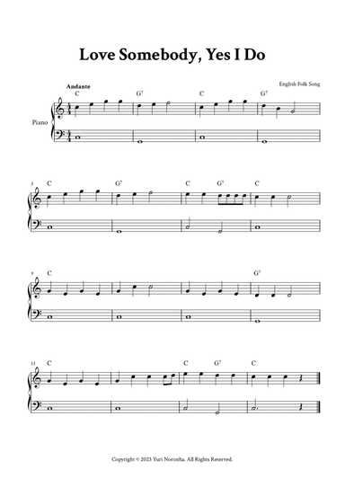 Love Somebody, Yes I Do - Easy Piano in C (with Chords)