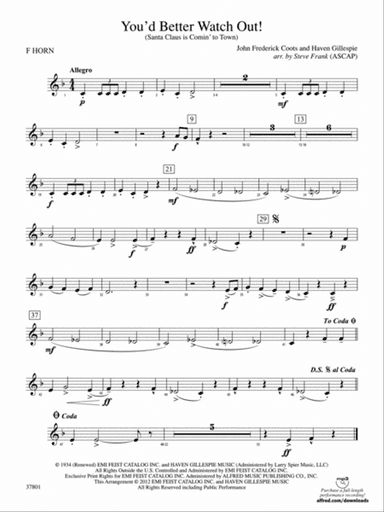 You'd Better Watch Out!: 1st F Horn
