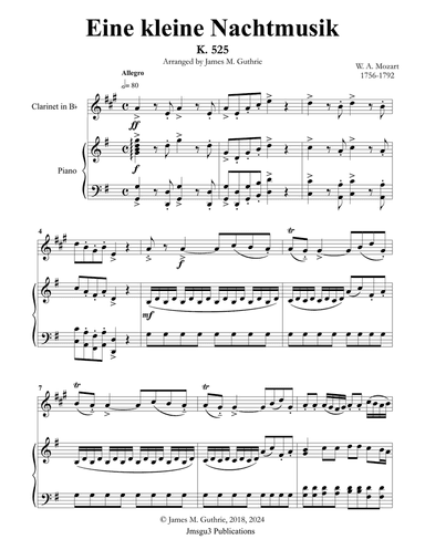 Mozart: Eine kleine Nachtmusik for Clarinet & Piano