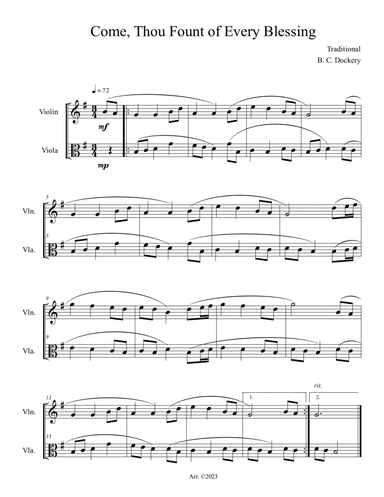 Come, Thou Fount of Every Blessing (Violin and Viola Duet)