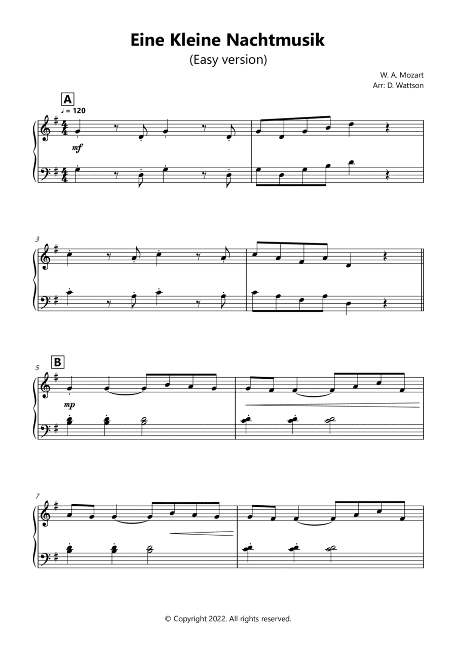 Eine Kleine Nachtmusik easy piano