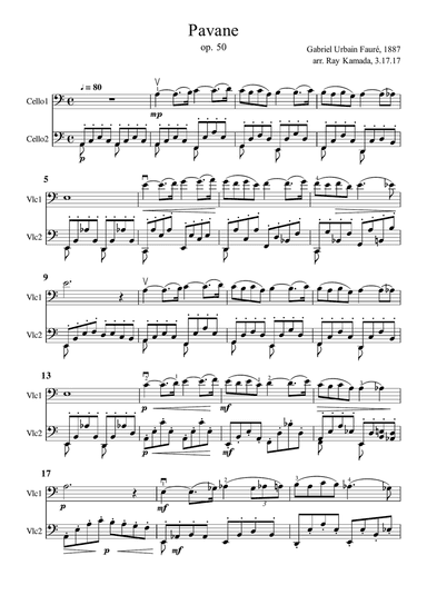 Pavane, Gabriel Faure, op. 50 for Cello Duet