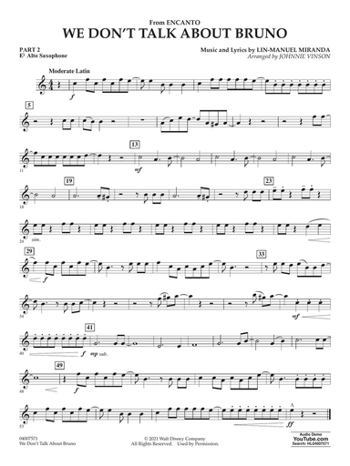 We Don't Talk About Bruno (from Encanto) (arr. Vinson) - Pt.2 - Eb Alto Saxophone