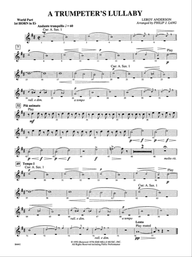 Trumpeter's Lullaby (with Trumpet Solo): (wp) 1st Horn in E-flat