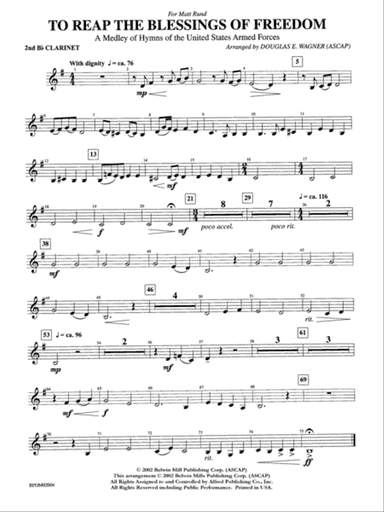 To Reap the Blessings of Freedom (A Medley of Hymns of the United States Armed Forces): 2nd B-flat Clarinet
