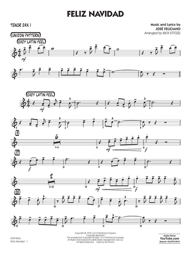 Feliz Navidad (arr. Rick Stitzel) - Tenor Sax 1