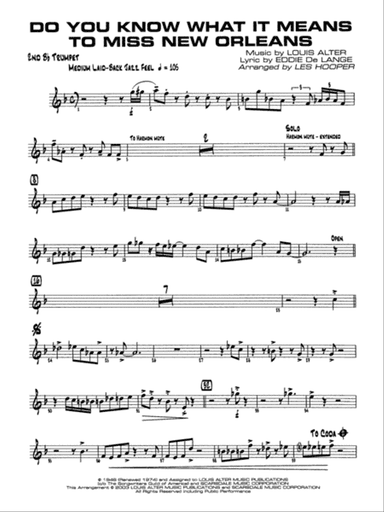 Do You Know What It Means to Miss New Orleans: 2nd B-flat Trumpet