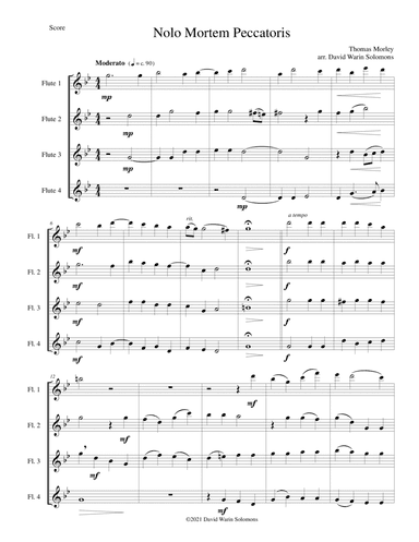 Nolo mortem peccatoris (I do not wish a sinner to die) for 4 flutes