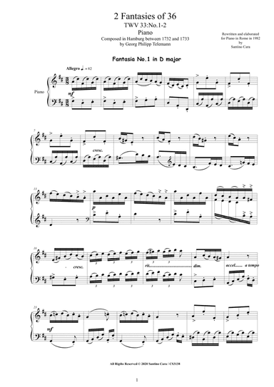 Telemann - 2 Fantasies TWV 33 No.1-2 of 36 for Piano