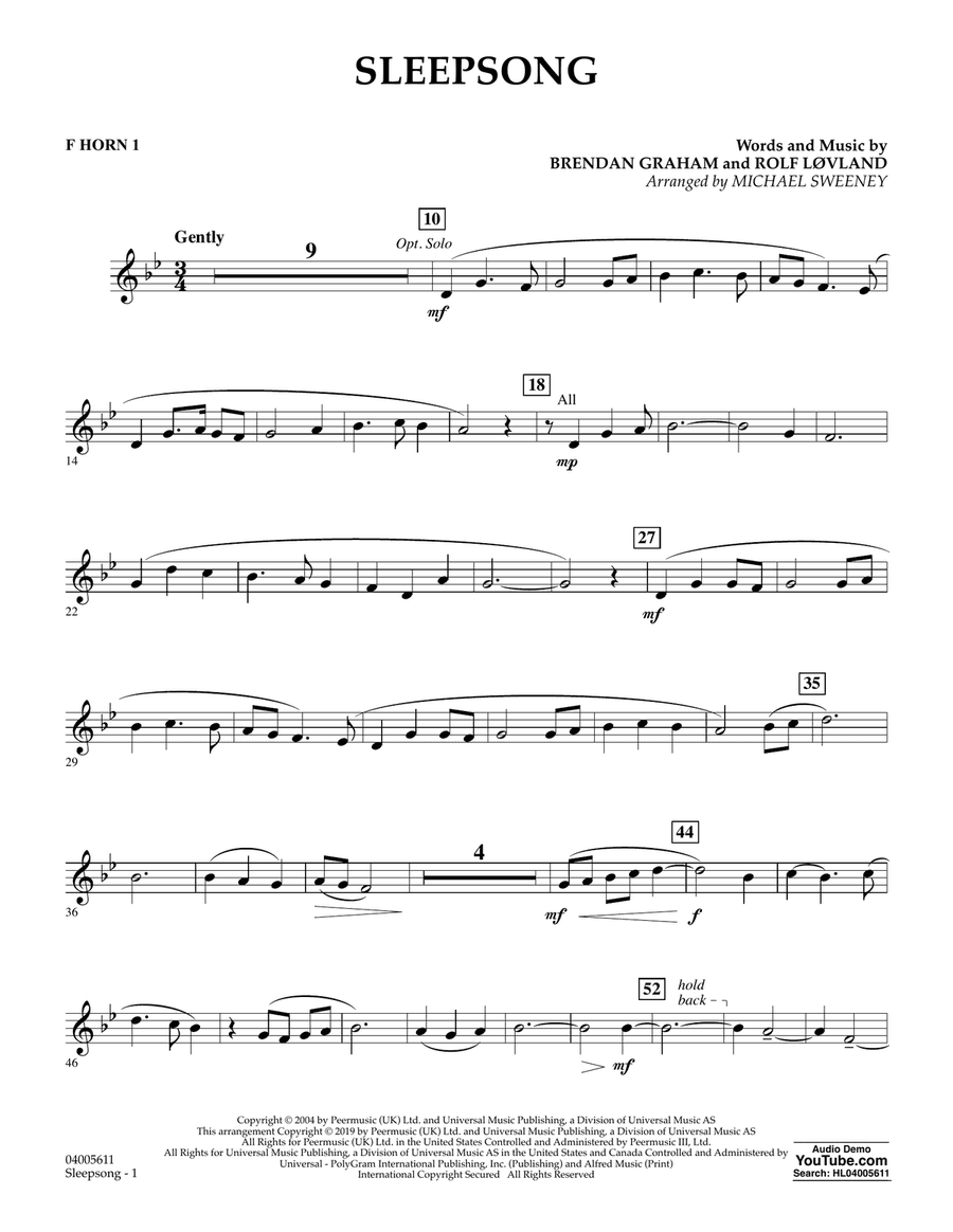 Sleepsong (arr. Michael Sweeney) - F Horn 1