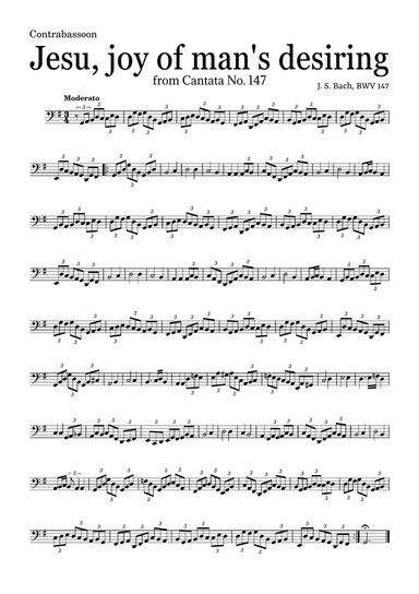 JESU, JOY OF MAN'S DESIRING by Bach - easy version for Contrabassoon and piano with chords