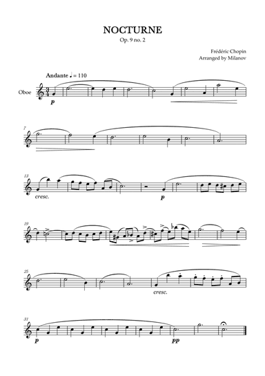 Chopin Nocturne op. 9 no. 2 | Oboe | C Major | Easy beginner