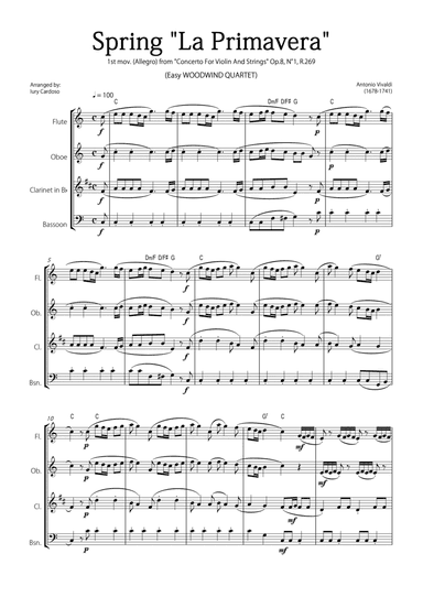 "Spring" (La Primavera) by Vivaldi - Easy version for WOODWIND QUARTET