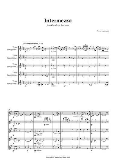 Intermezzo from Cavalleria Rusticana by Mascagni for Tenor Sax Quintet