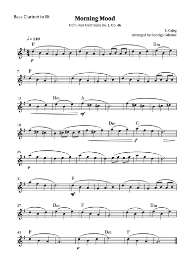 Morning Mood (solo bass clarinet in Bb - level 3 - with chords)