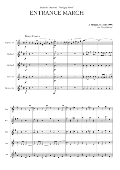 Entrance March from "The Gypsy Baron" for Saxophone Quintet