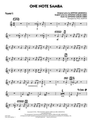 One Note Samba (arr. Paul Murtha) - Trumpet 3
