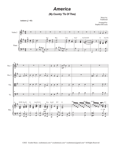 America (My Country, 'Tis of Thee) (String Quartet and Piano)