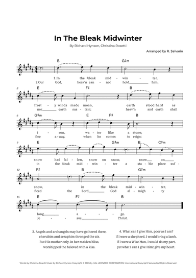 In The Bleak Midwinter (Key of B Major)