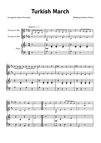 Turkish March by Mozart - Trumpet Duet with Piano