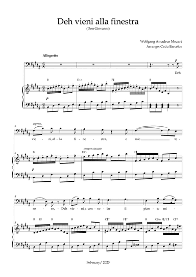 Deh vieni alla finestra (Don Giovanni) Mozart - B Major Chords (BARITONE)