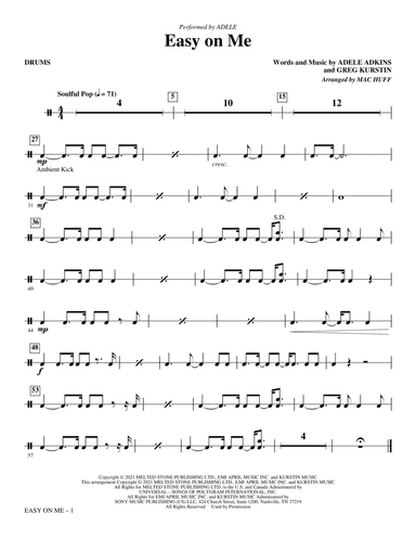 Easy On Me (arr. Mac Huff) - Drums