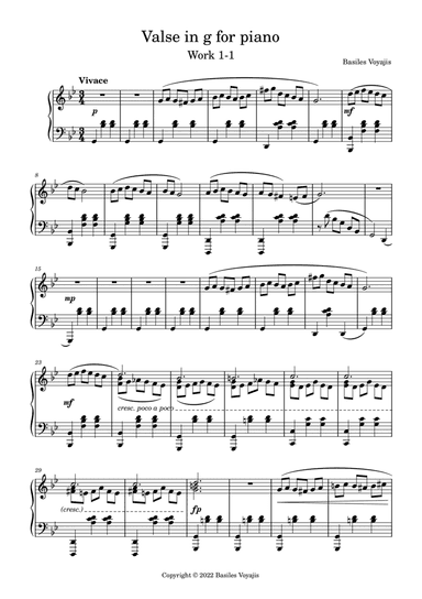 Valse for piano in g minor, Work 1-1