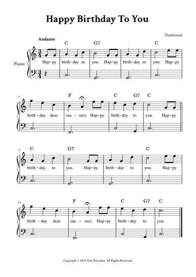 Happy Birthday To You - Easy Piano in C (with Lyrics)