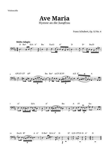 Ave Maria by Schubert for Cello with Chords