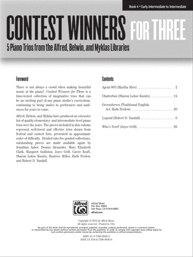 Contest Winners for Three, Book 4: 5 Piano Trios from the Alfred, Belwin, and Myklas Libraries