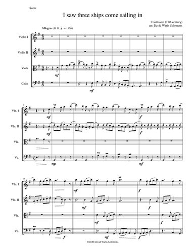 Variations on "I saw three ships come sailing in" for string quartet