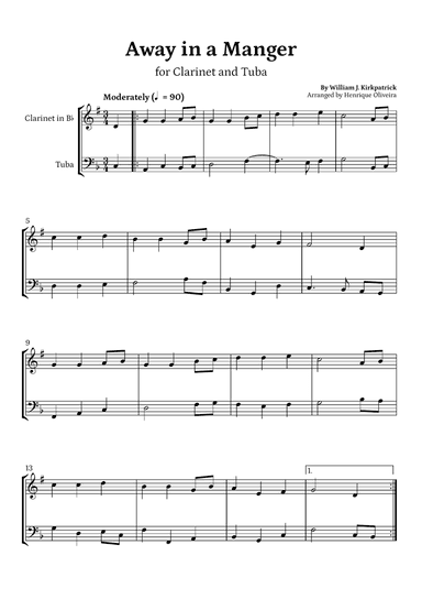 Away in a Manger (Clarinet and Tuba) - Beginner Level