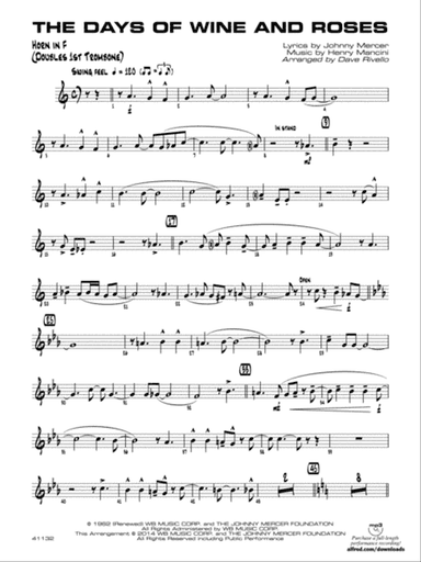 The Days of Wine and Roses: 1st F Horn
