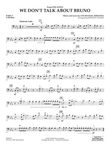 We Don't Talk About Bruno (from Encanto) (arr. Vinson) - Pt. 5 - Cello/Bass