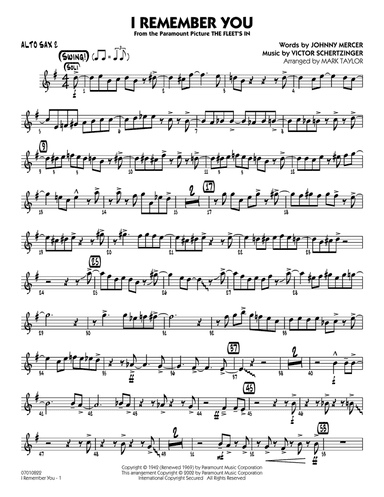 I Remember You (arr. Mark Taylor) - Alto Sax 2