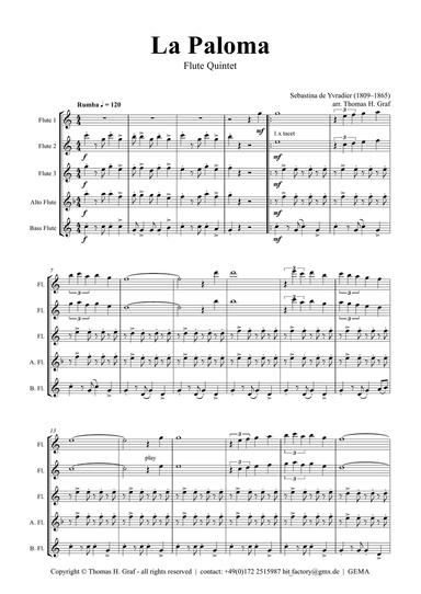 La Paloma - Spanish Habanera - Flute Quintet